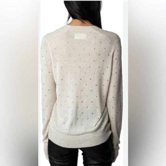 Zadig & Voltaire Elya Cashmere Strass Embellished Sweater in Sugar Size M - Picture 3 of 15